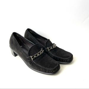 Stuart Weitzman Vintage Chunky Black Suede Pumps